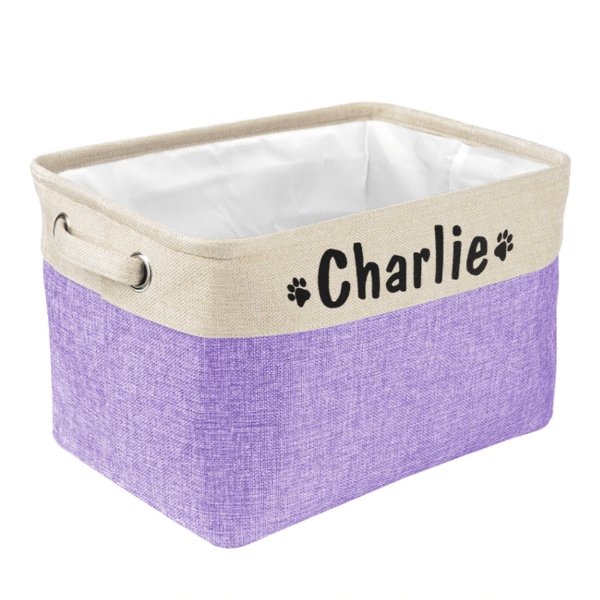 Purple Personalised Name Dog Toy Storage Basket