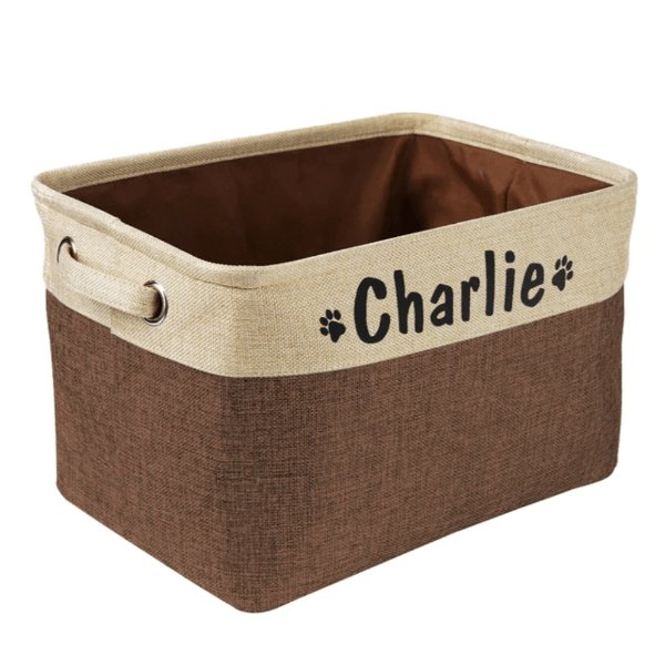 Brown Personalised Name Dog Toy Storage Basket