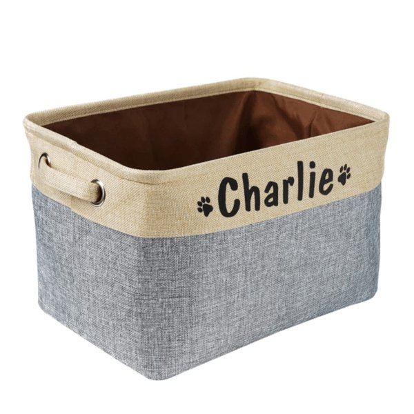 Gray Personalised Name Dog Toy Storage Basket