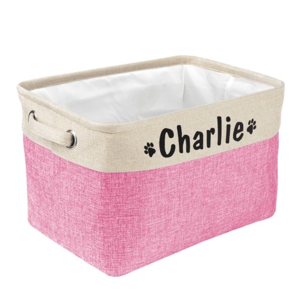 Pink Personalised Name Dog Toy Storage Basket